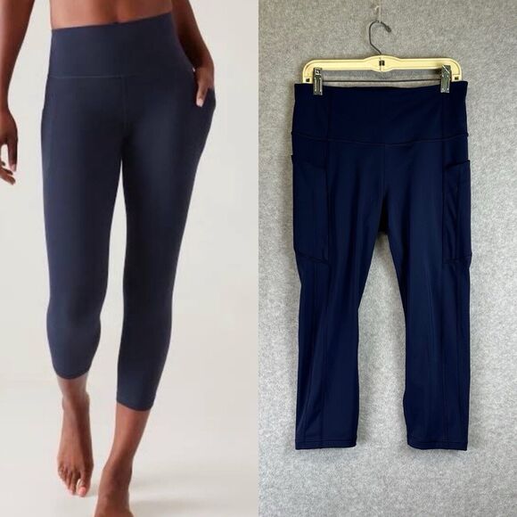 ATHLETA Ultimate Stash II Capri Workout Leggings High Waist Blue Women’s S Pocke - Picture 1 of 14